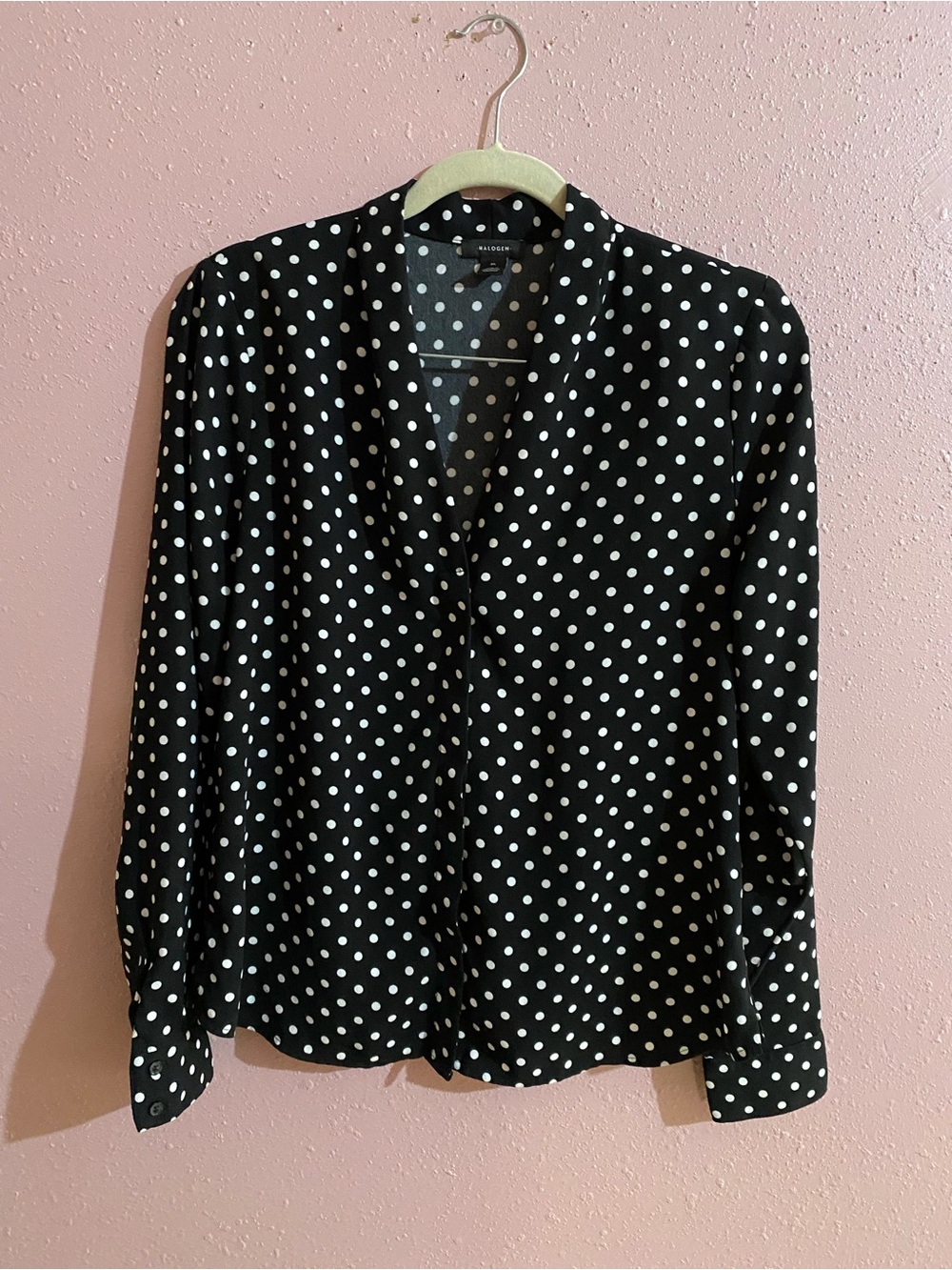 Halogen Polka Dot V-Neck Long Sleeve Blouse - Black/White size Medium